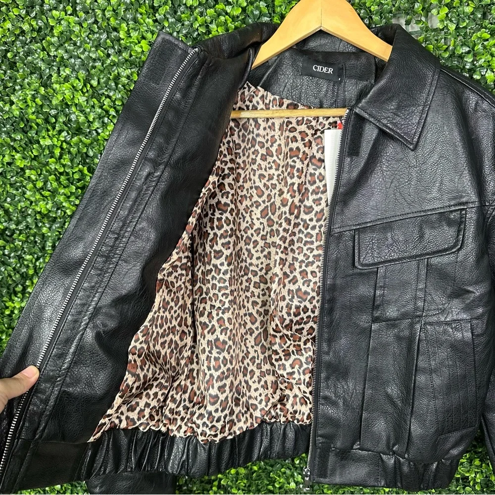 Nwt faux leather Cider Classic Black‎ Leather moto Jacket